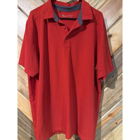 Men's Under Armour Heat Gear S/S Polo Golf Shirt XL Red - Picture 1 of 4